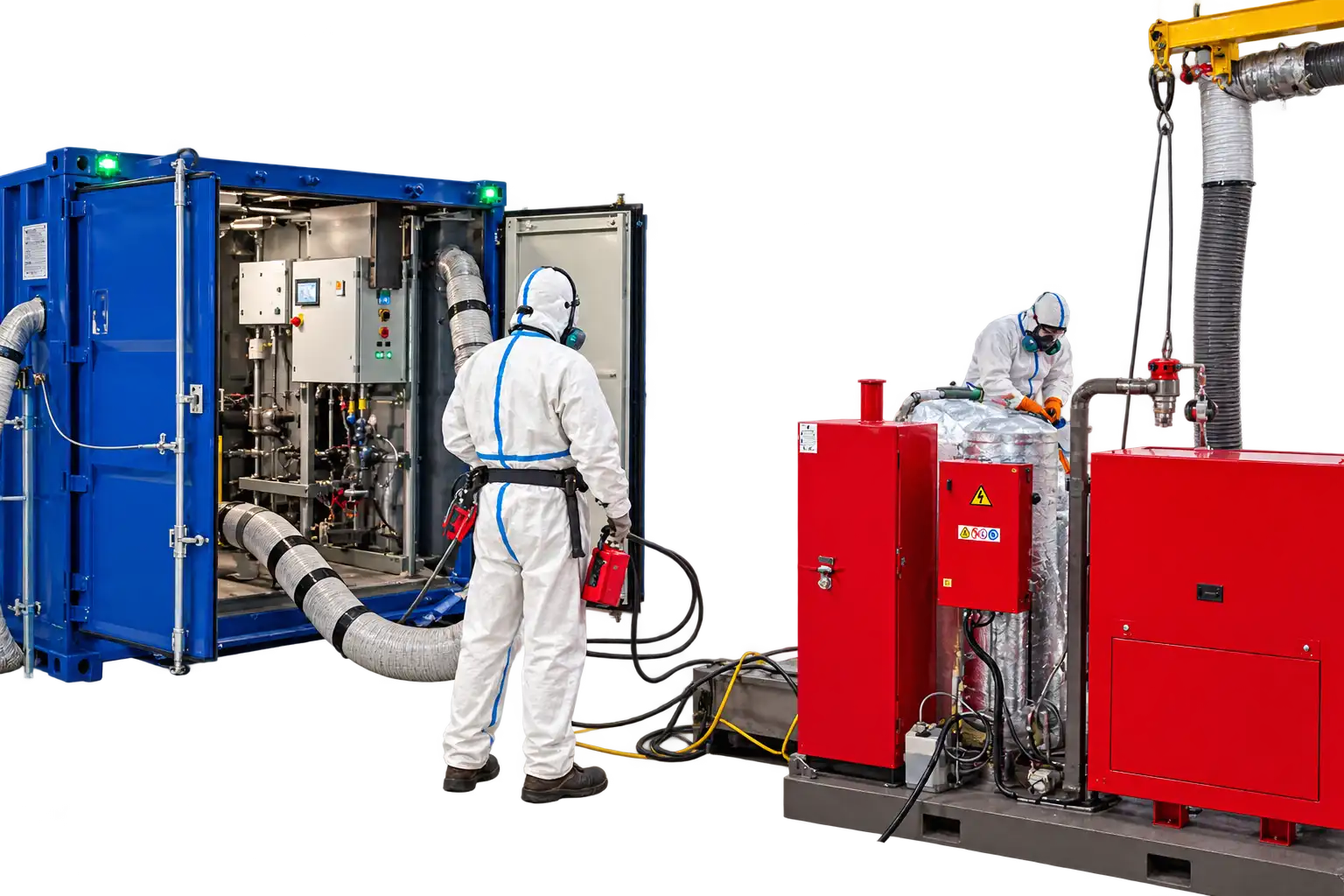 Operator wearing respiratory protection on an asbestos removal worksite